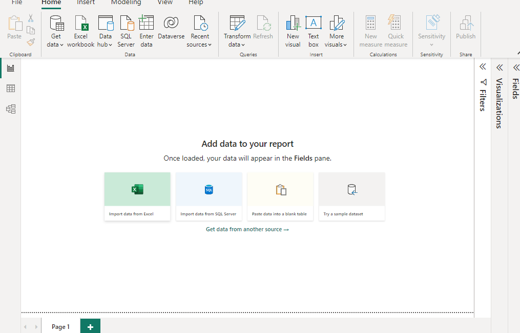 Open the Power Bi desktop and click on import data from excel.