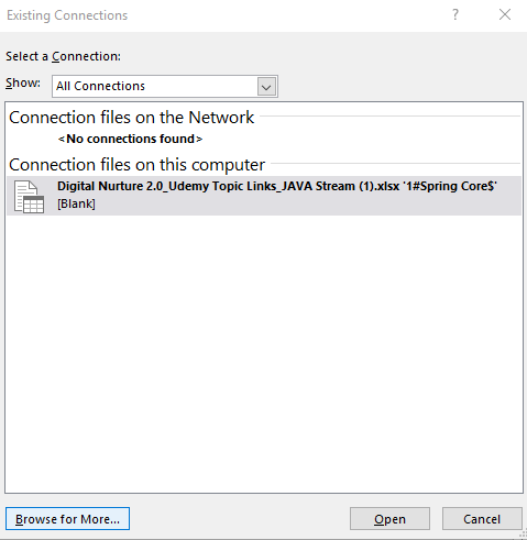 we want to add more external connections then select Browse for More