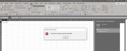 unable to load the Data Model" issue.