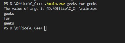 output of main with command line arguments
