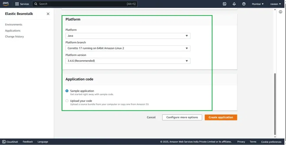 Selecting the preconfigured Java platform