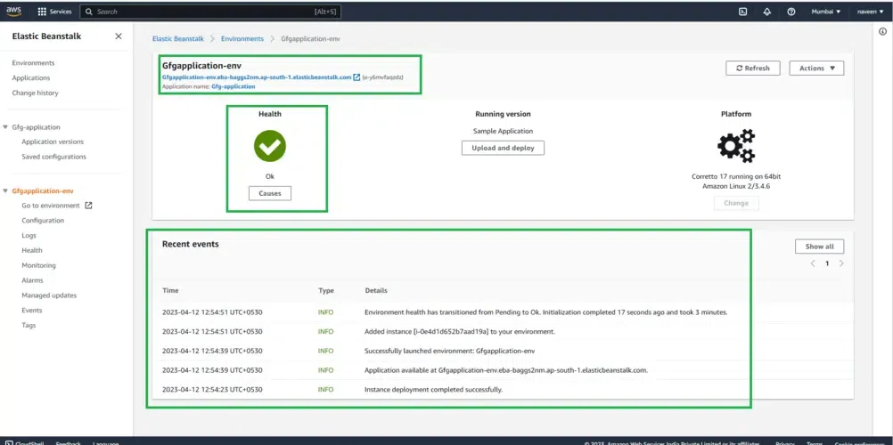 Overview panel showing environment health and target URL