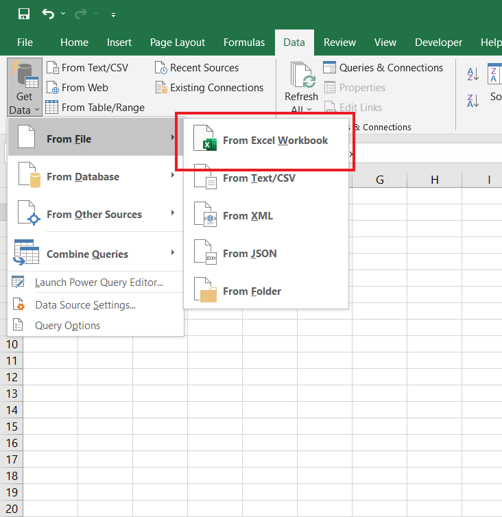 selecting workbook