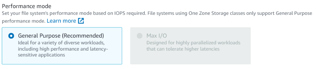 EFS Performance Mode Configuration