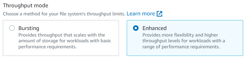 EFS Throughput Mode Selection