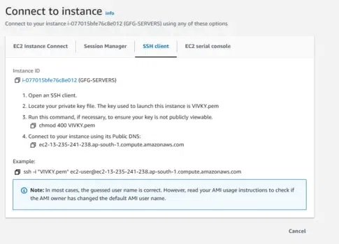 Select the SSH key 