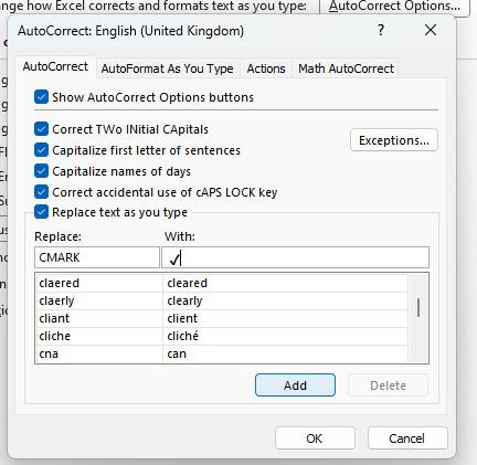 insert a tick symbol in Excel
