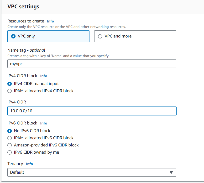 VPC settings 