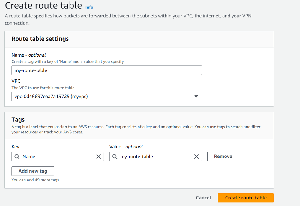 Create Route Table 