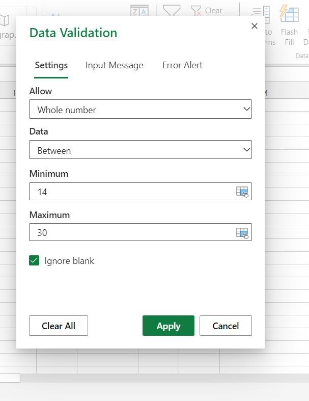 Data Validation in Excel 