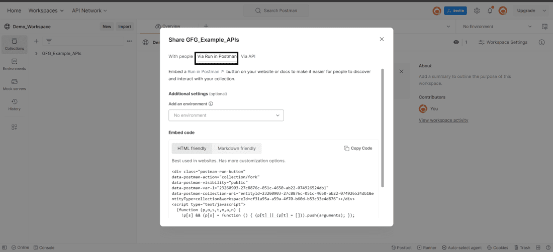 Shaing through Run in Postman Button