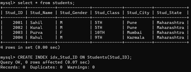 Creating Index