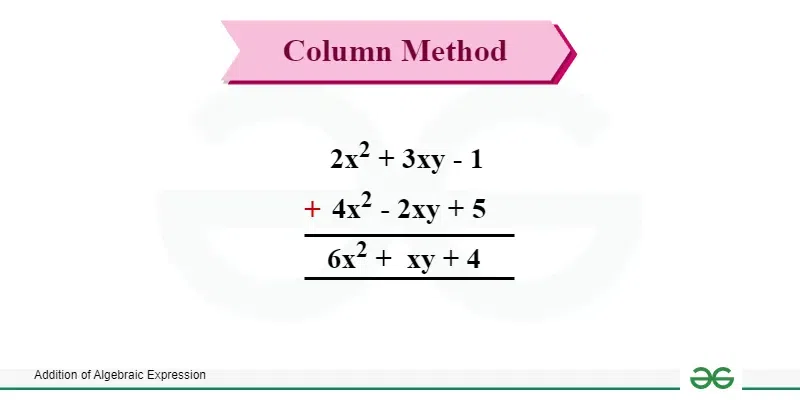 column-addition of algebraic expression