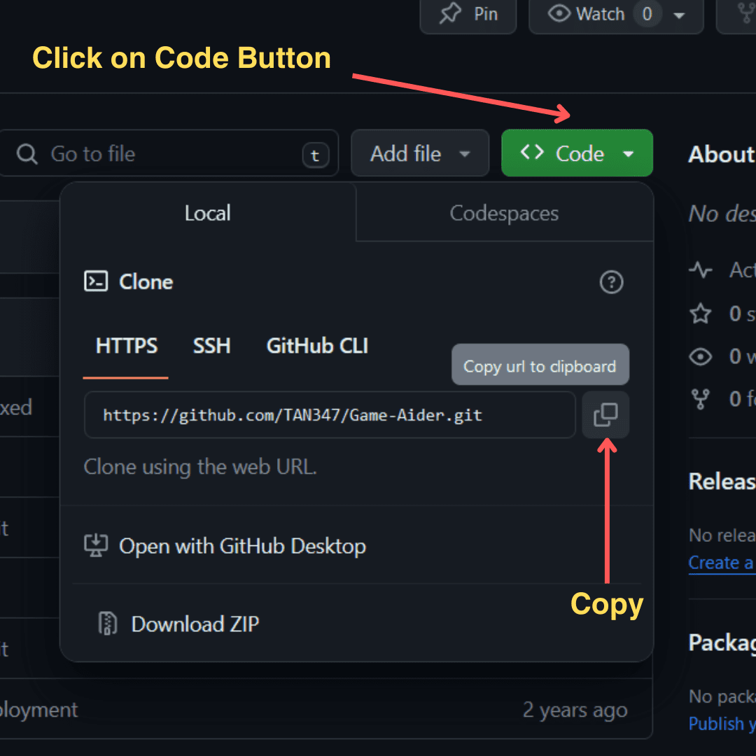 Copy the url for cloning