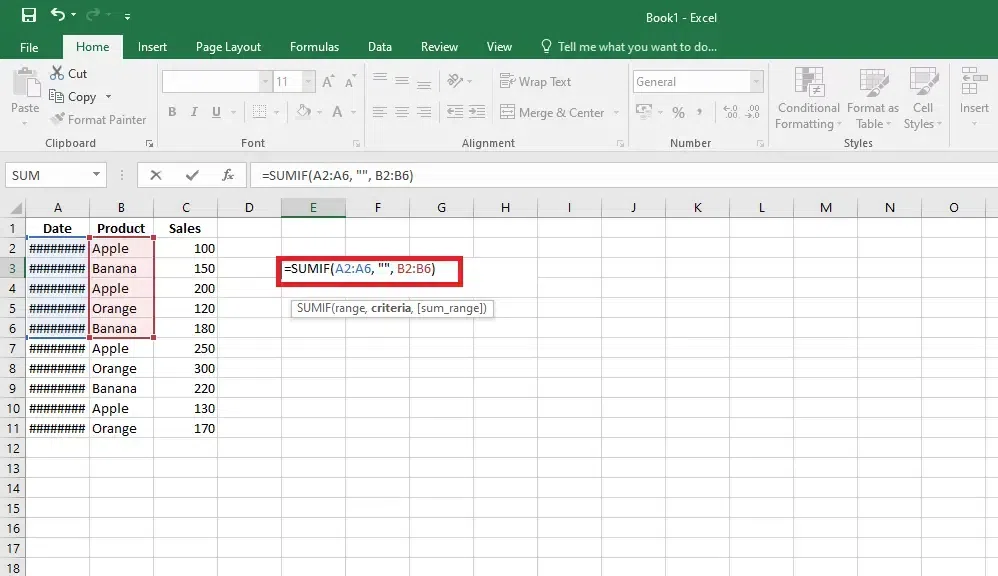 SUMIF Function in Excel