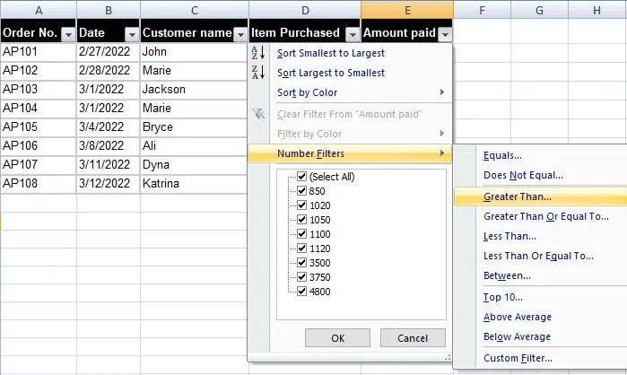 How to Add, Use and Remove Filter in Excel