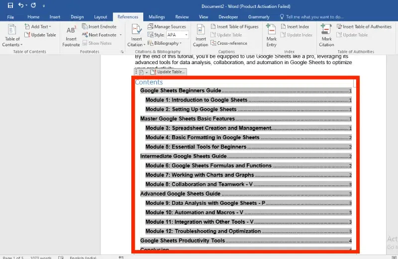How to Create a Table of Contents in Word