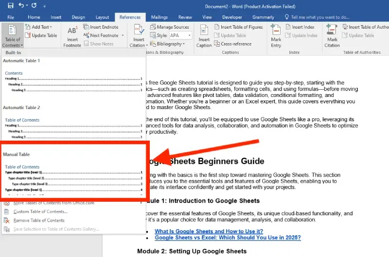 How to Create a Table of Contents in Word
