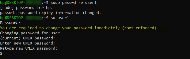 changing the user password forcely