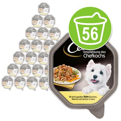 Cesar Empfehlung des Chefkochs. Con trozos de pollo ligeramente asados, arroz natural y verduras en salsa. Paquete de 56 raciones.