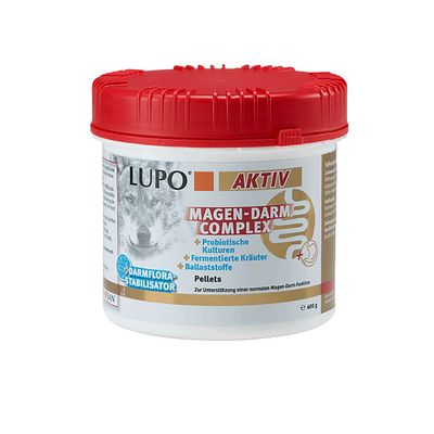 LUPO Aktiv Magen-Darm Complex, pellet probiotikus kultúrákkal, fermentált gyógynövényekkel és rostokkal. Normál gyomor-bélműködés támogatására, 400g.