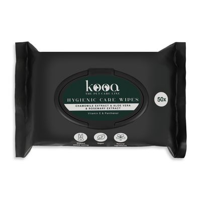 kooa higijenske maramice, ekstrakt kamilice, aloe vera, ekstrakt ružmarina, vitamin E i pantenol. Veganske, bez testiranja na životinjama, prirodni sastojci. Pakiranje od 50 maramica.