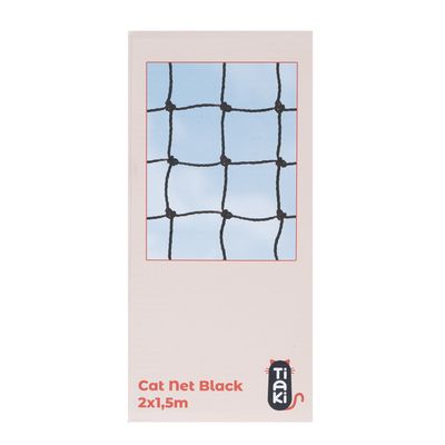 Schwarzes Netz mit quadratischer Maschenstruktur vor blauem Himmel. Geeignet für Sicherheits- oder Schutzanwendungen.