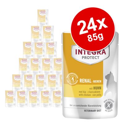 Integra Protect Renal s piletinom, smanjenim fosforom, bez žitarica. Pakiranje: 24x85g. Za nedovoljnu funkciju bubrega, Veterinary Diet.