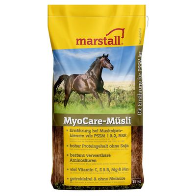 Marstall MyoCare-Müsli, karma przy problemach mięśniowych jak PSSM 1 i 2, RER, wysoka zawartość białka bez soi, łatwo przyswajalne aminokwasy, bez zbóż i melasy, 15 kg.