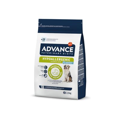 Advance Veterinary Diets Hypoallergenic Hydrolysed, 2,5kg. Dla psów z silnymi reakcjami na pokarm. Zawiera hydrolizowane białko sojowe i wspiera trawienie.