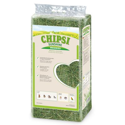 Chipsi Sunshine siano łąkowe, wysokiej jakości pasza pojedyncza dla gryzoni i małych zwierząt, bogata w włókno surowe i składniki odżywcze z trawami i ziołami. Wyprodukowano w Niemczech.