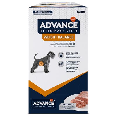 Advance Veterinary Diets Weight Balance, 8x150g. Malo kalorija, visok udio vlakana za osjećaj sitosti. Bez bojila i konzervansa. Izvrsnog okusa.