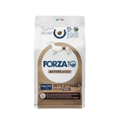 Forza10 Active Vet Diet Intestinal Colon Fase 1, Mini/Toy 1-10 kg, 1,5 kg. Bélfelszívódási zavarok csökkentésére. 21% rost, Made in Italy.