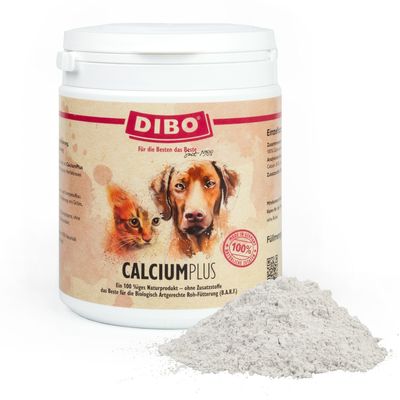 Dibo Calcium Plus, 100% természetes termék adalékanyagok nélkül, ideális biológiailag megfelelő nyers etetéshez (B.A.R.F.), Németországban készült, por formában.