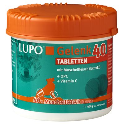 LUPO Gelenk 40 tabletta kagylóhússal (kivonat), OPC-vel és C-vitaminnal. 40% kagylóhús, 400g, kb. 200 tabletta.