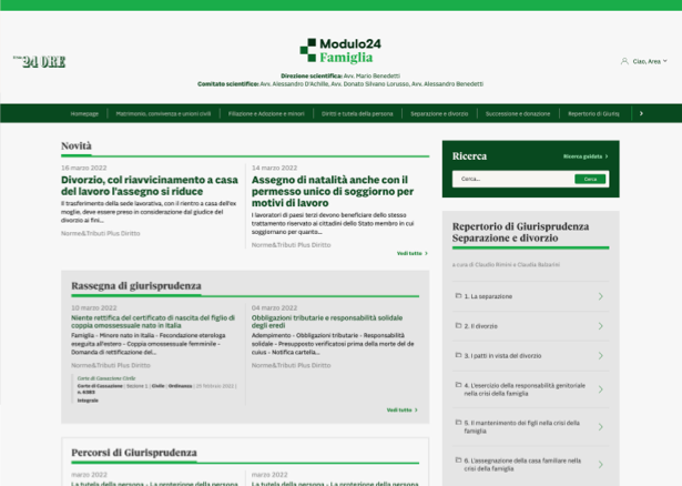 Modulo Famiglia dashboard