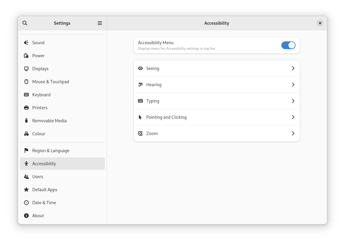 Accessibility settings