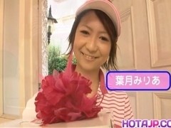 Miriya Hazuki sexy Asian candy striper fingers hairy pussy while on the couch in hot solo show inc.