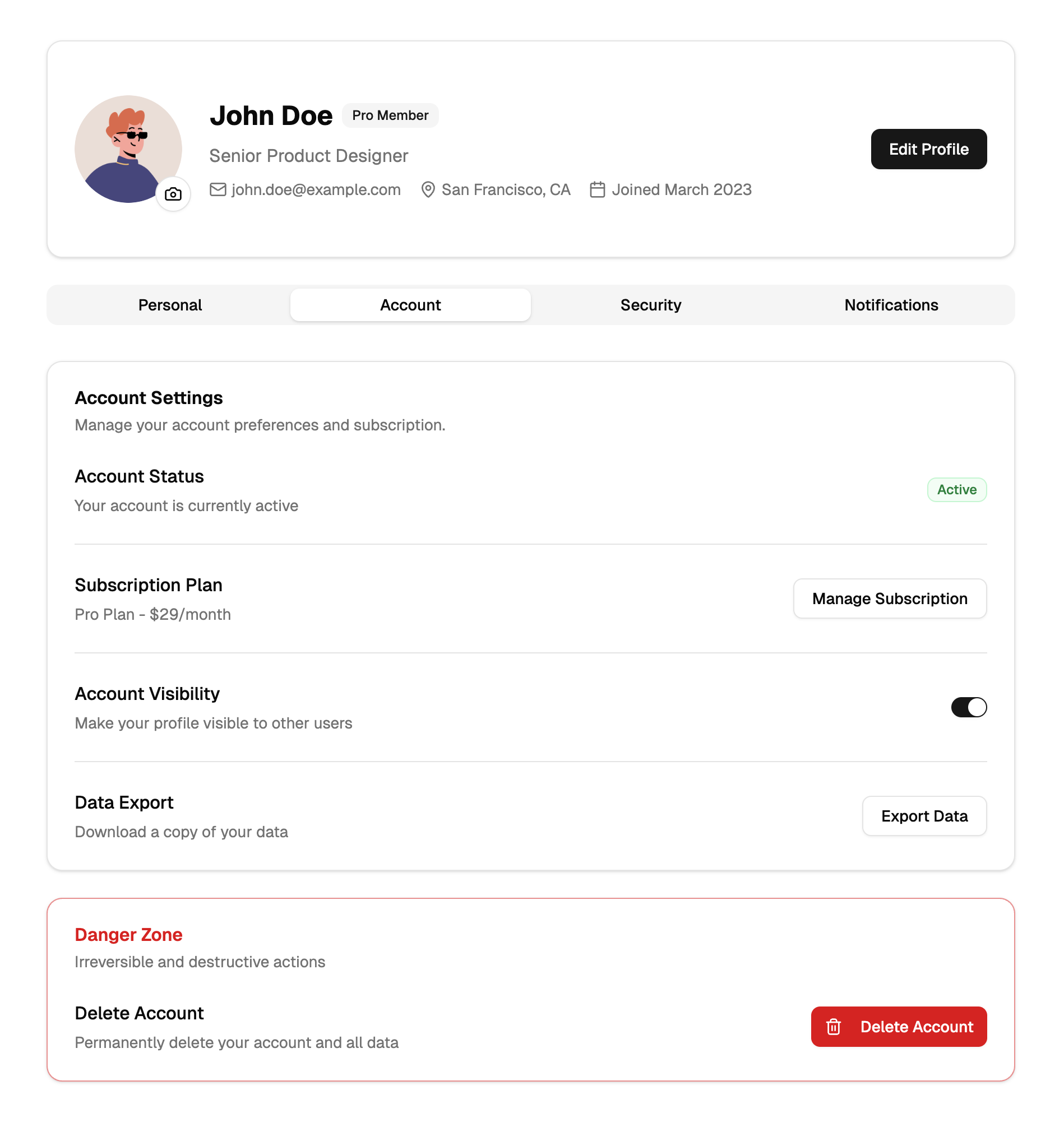 Profile Page preview