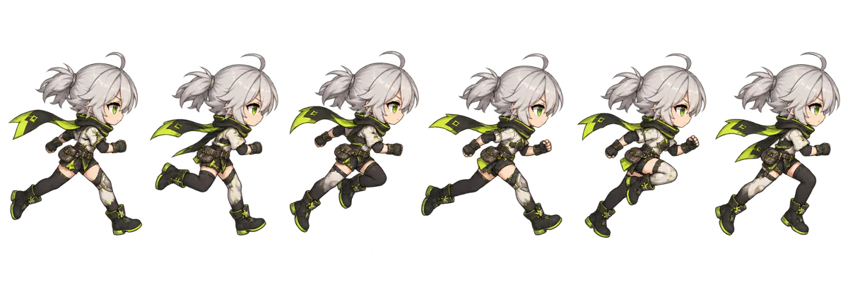 Six-frame run cycle of an original silver-haired fantasy scout