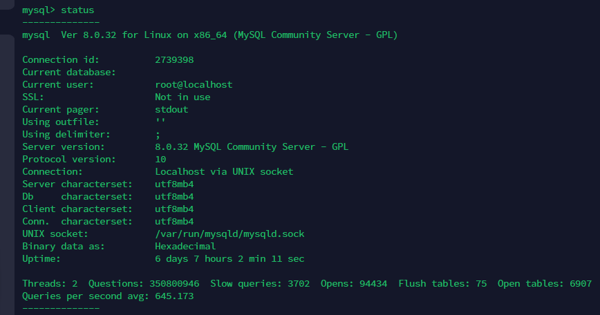 MySQL > status