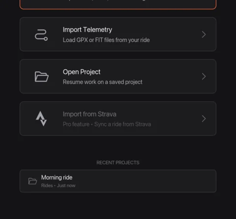 The welcome screen with Open Project and a recent project highlighted