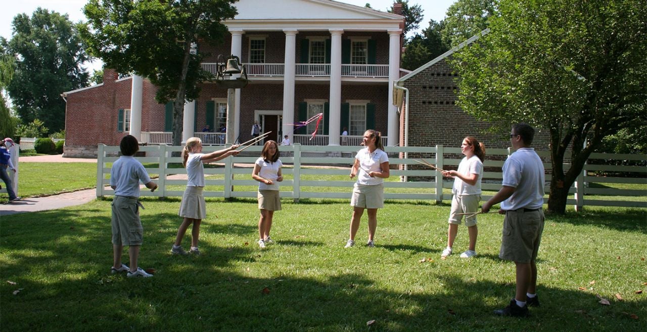 children playing on lawn