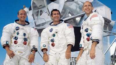 Apollo 12 astronauts returned from the moon so filthy that their pilot made them strip before entering his spacecraft; dust stayed under their nails for weeks
