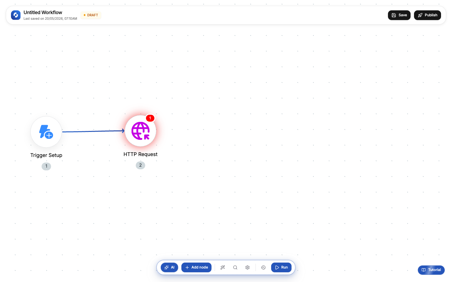 Two nodes connected with an arrow on the canvas