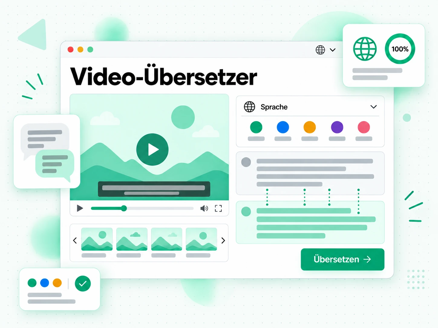 Video-Übersetzer: ein Video-Transkript wird in eine andere Sprache übersetzt
