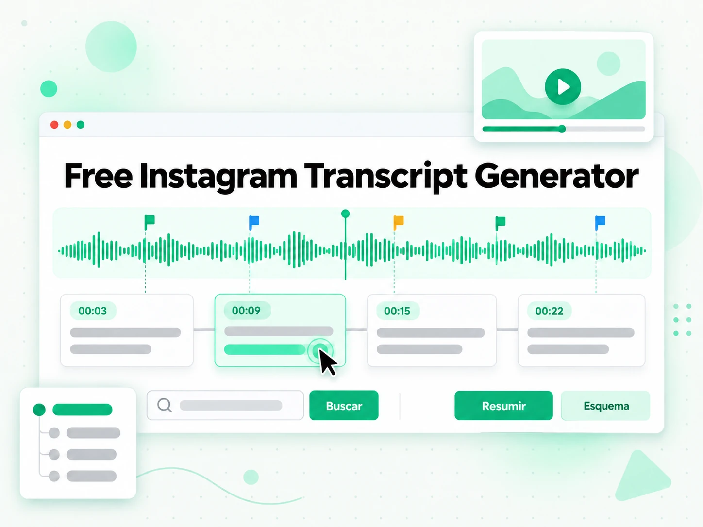Free Instagram Transcript Generator en la interfaz paso a paso de transcript.im