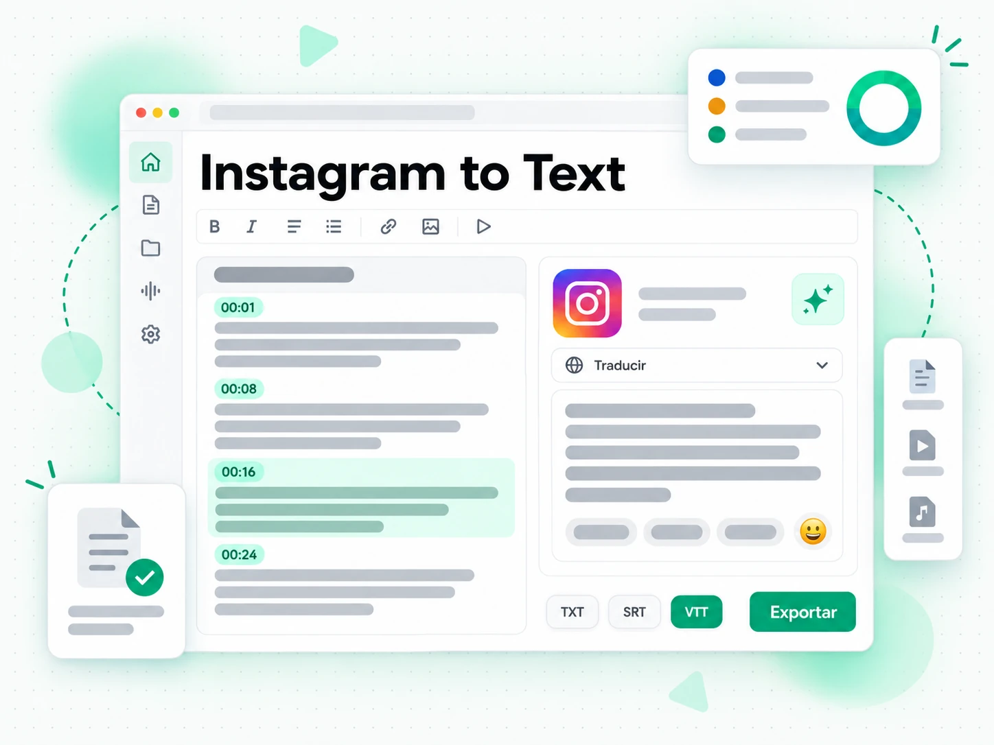 Instagram to Text en la interfaz paso a paso de transcript.im