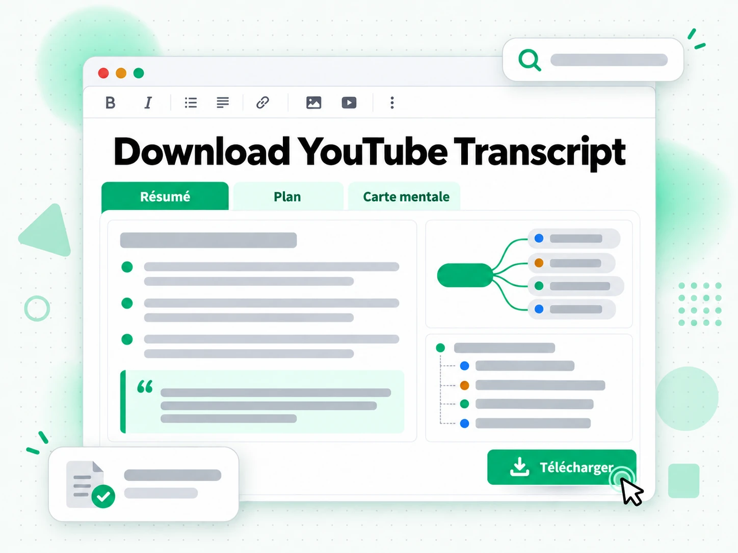 Download YouTube Transcript avec résumé et carte mentale générés