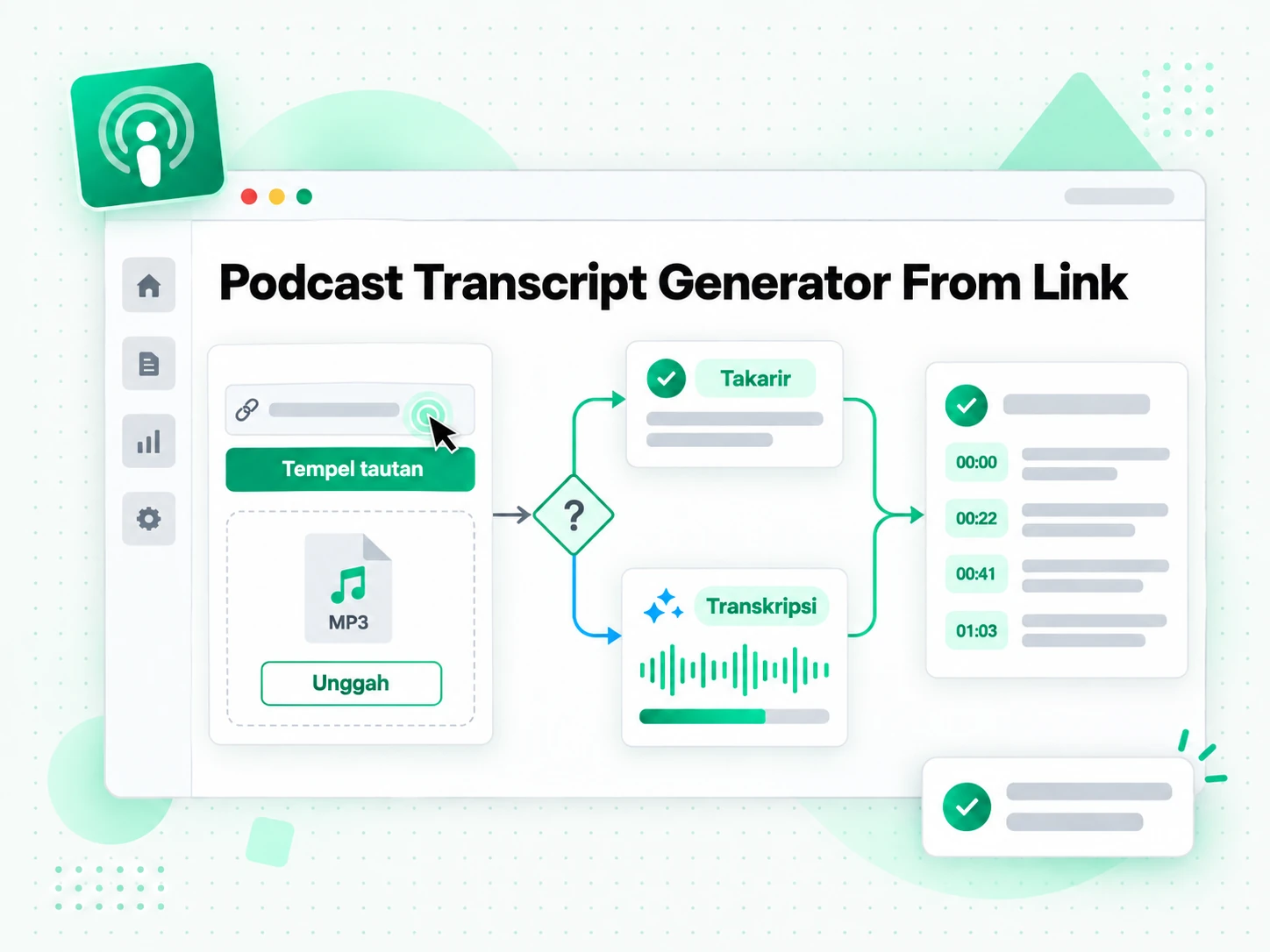 Transkrip podcast dari tautan: mengunggah episode podcast untuk ditranskripsi